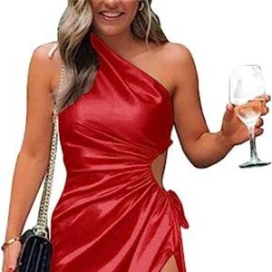 Pretty Garden Summer One Shoulder Satin Dress